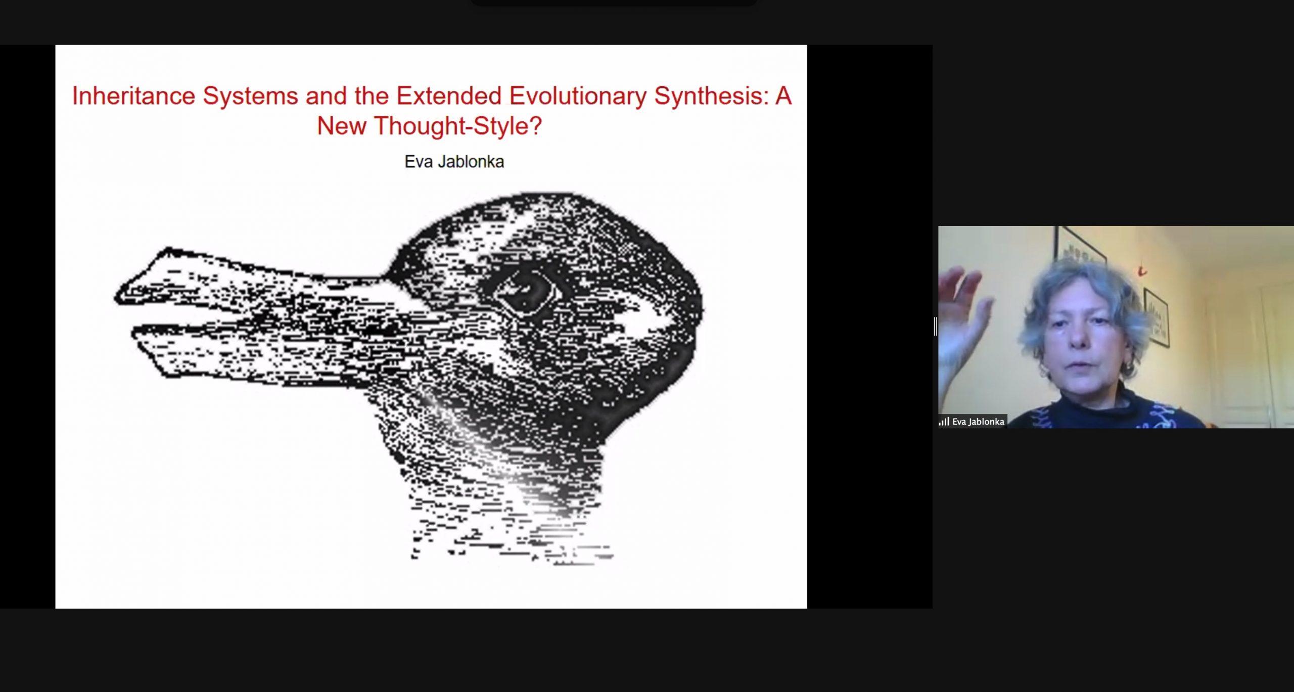 Screenshot of Eva Jablonka's Zoom talk