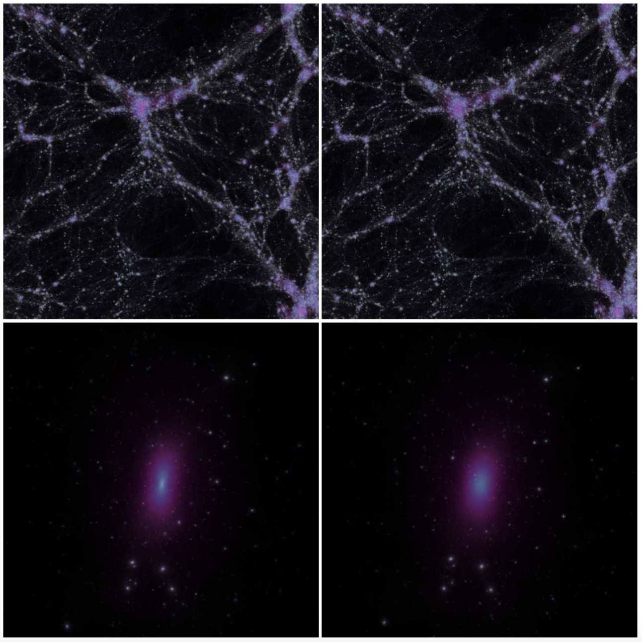 Large & small scale structures in CDM (left) and SIDM (right)