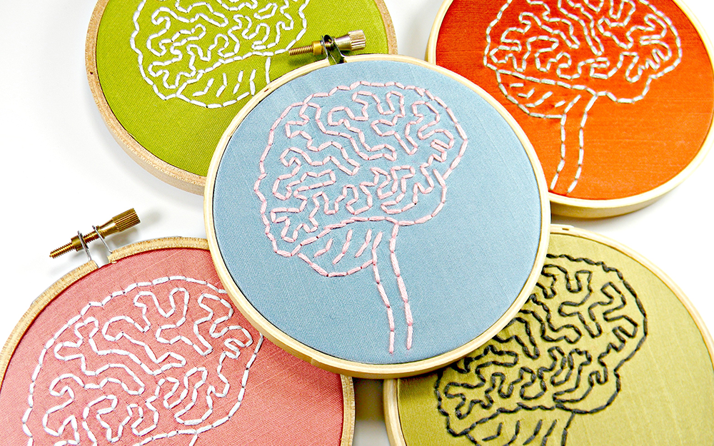 embroidered brain hoop art