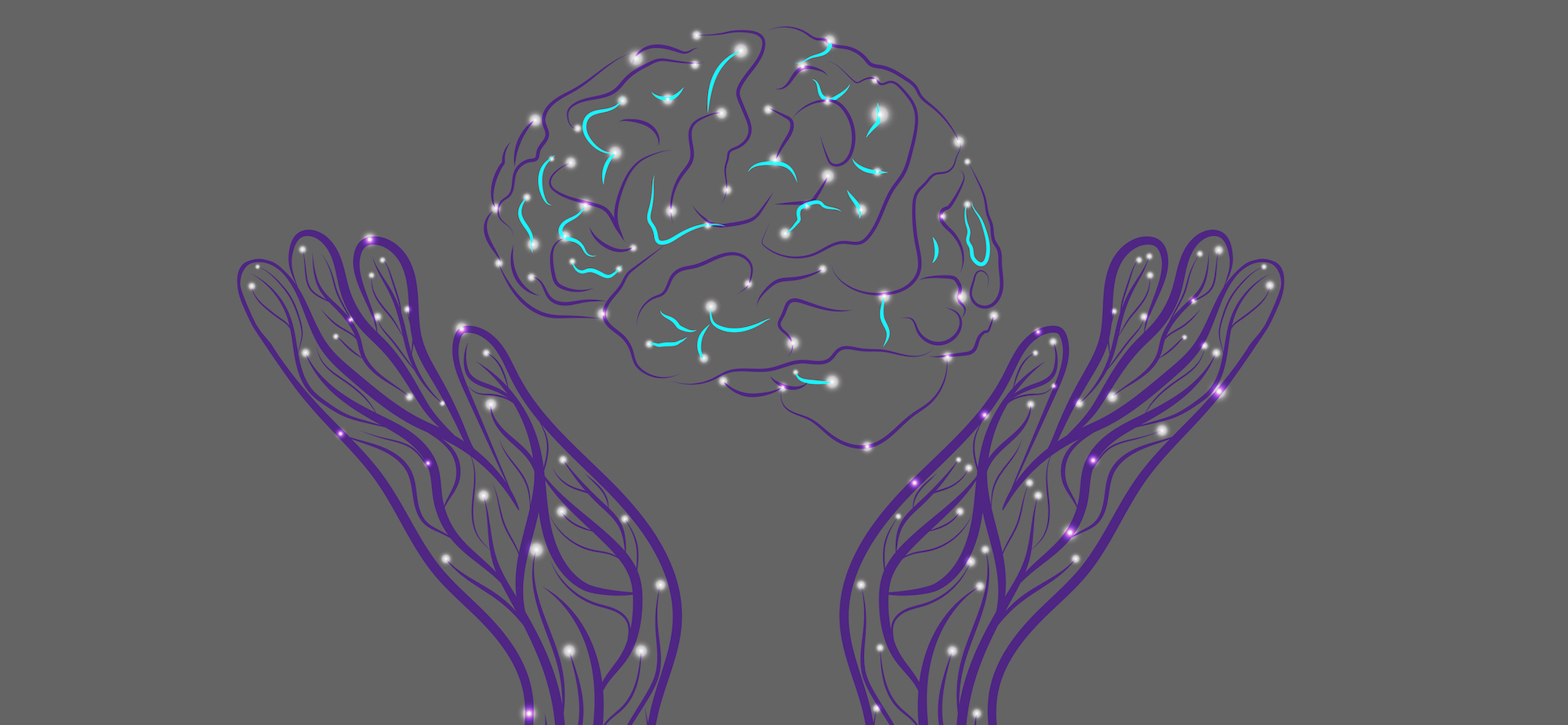 Emerging Minds image: the human brain between two human hands.